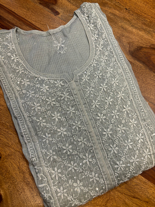 Greyish Blue Kota Doria Chikankari Tunic