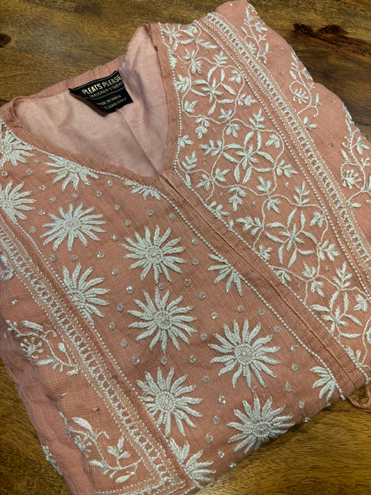 Rose Gold Kota Doria Chikankari Tunic