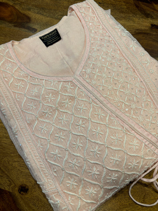 Blush Pink Kota Doria Chikankari Tunic
