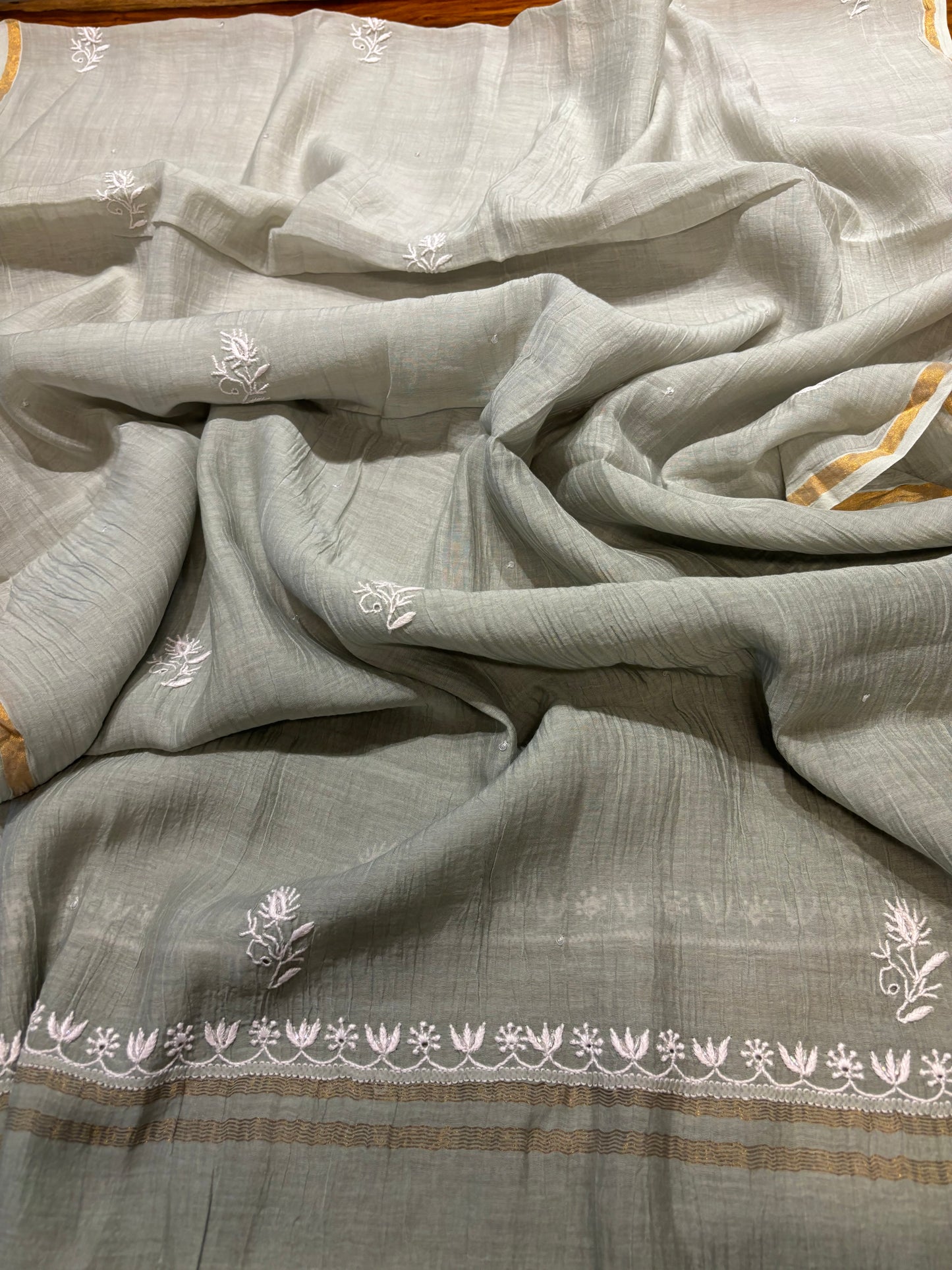 Sage Green Chanderi Mul Chikankari Kurta and Dupatta
