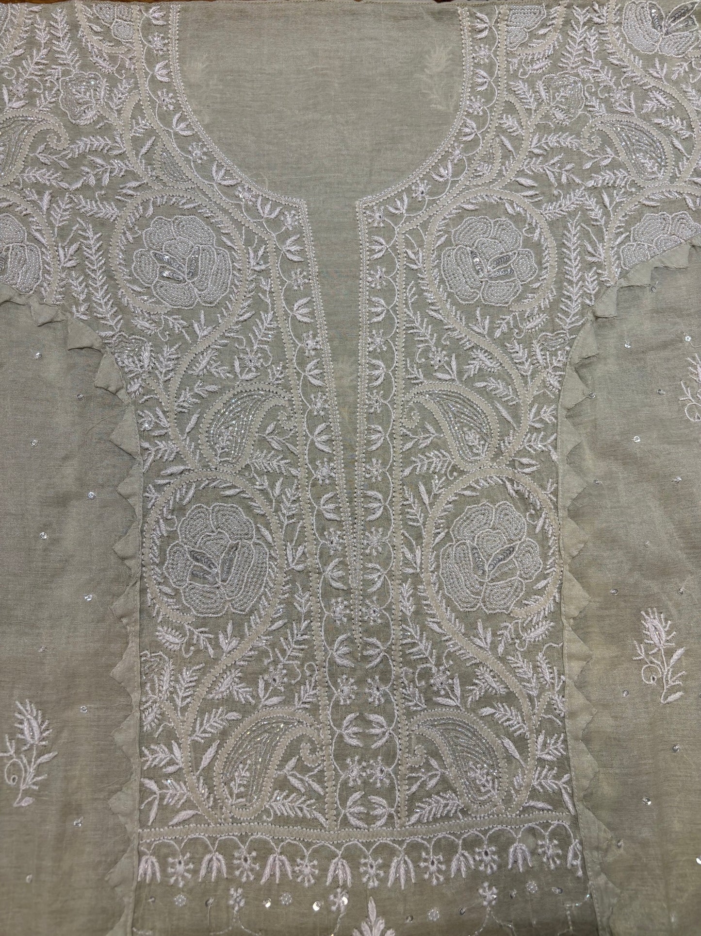 Sage Green Chanderi Mul Chikankari Kurta and Dupatta