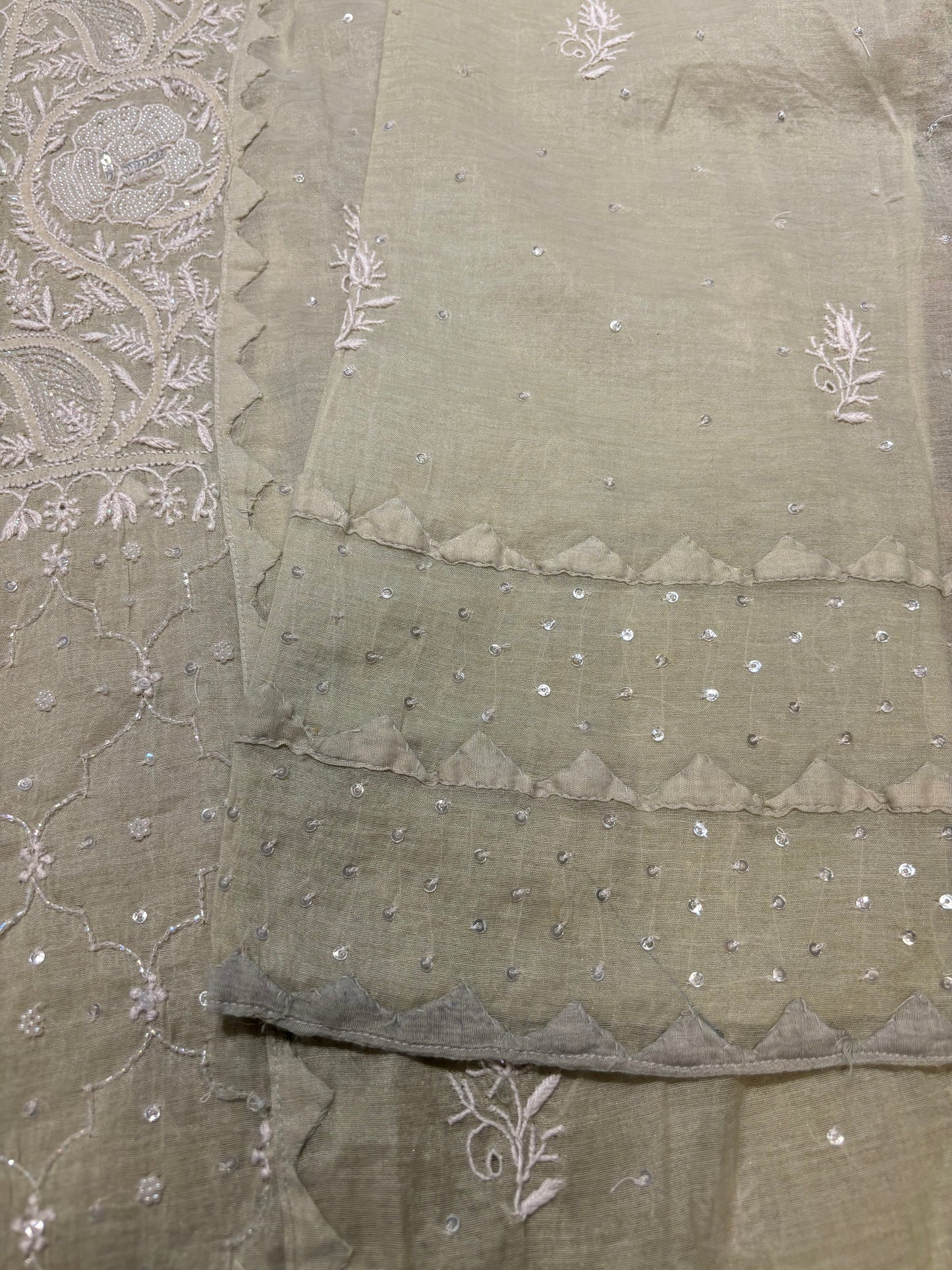 Sage Green Chanderi Mul Chikankari Kurta and Dupatta