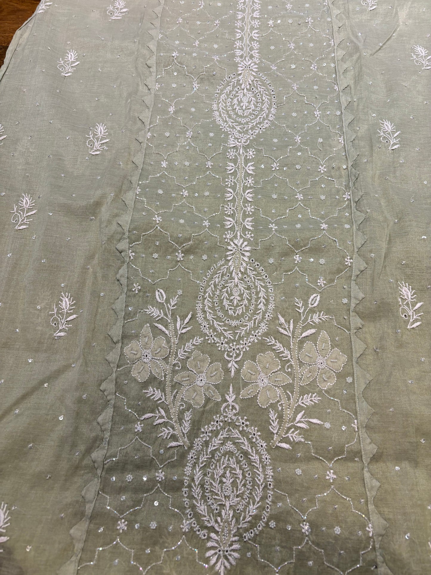 Sage Green Chanderi Mul Chikankari Kurta and Dupatta