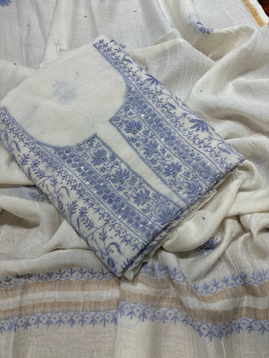 Dyeable Chanderi Mul Chikankari Kurta and Dupatta Fabric